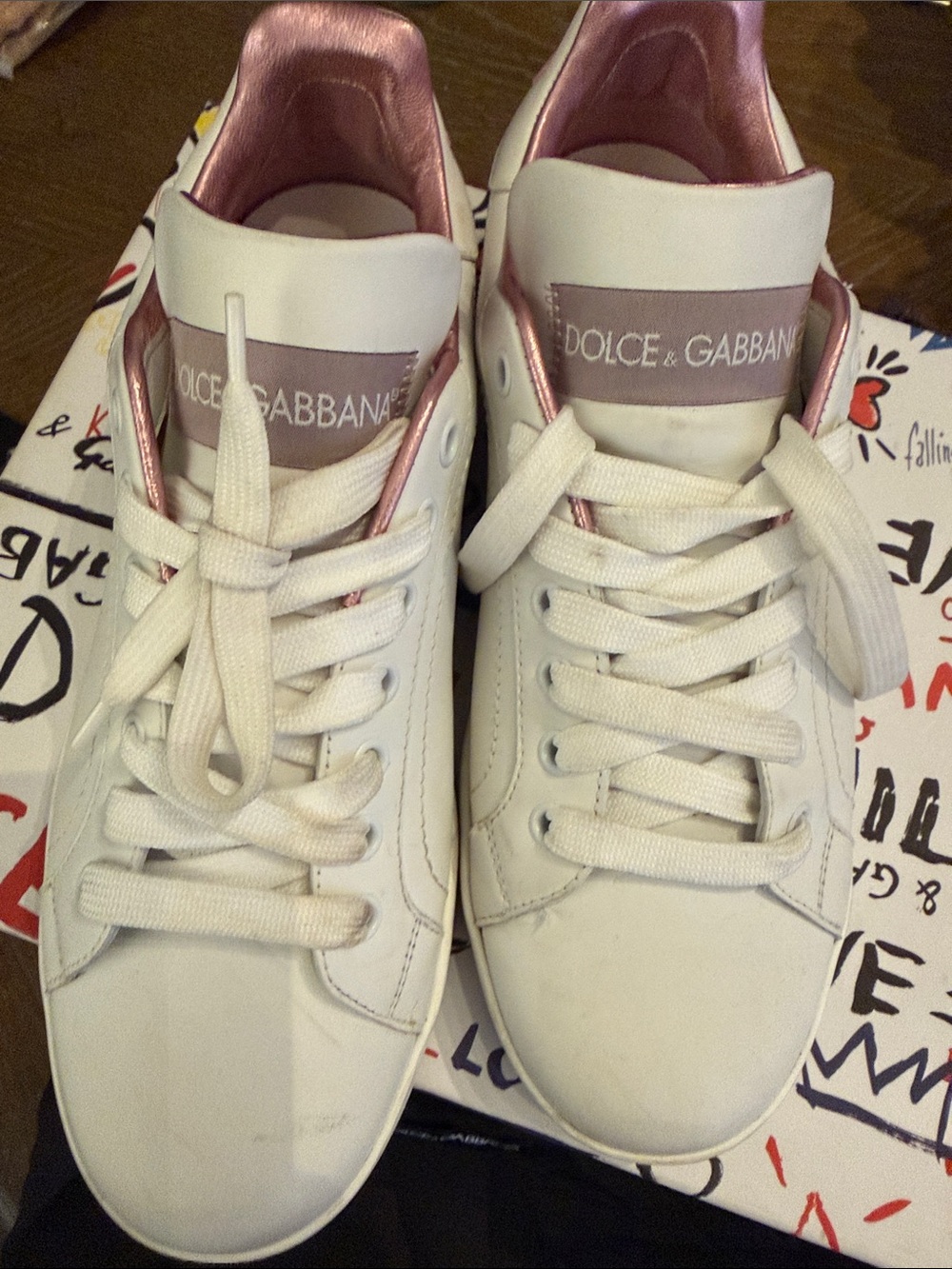 Dolce & Gabbana White Sneakers with Pink Lining - Women's Designer Shoes 39.5
